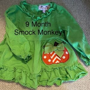 Smock Monkey Green Pumpkin Dress for Kids